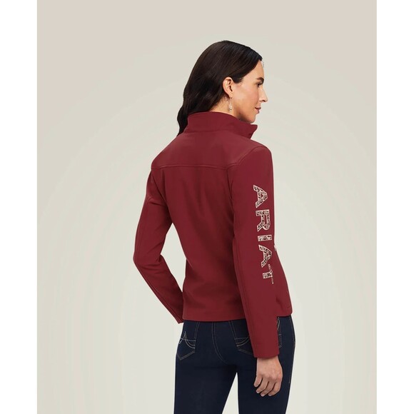 ARIAT Tek Softshell Fleece Lined Jacket Full Zip Wind Water Resistant Burgundy M - Picture 2 of 14
